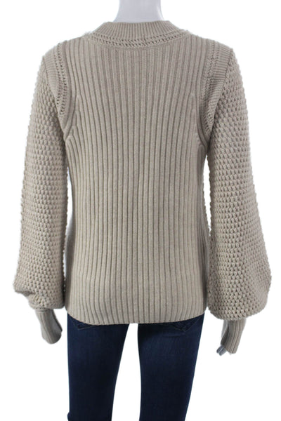 See by Chloe Women Pullover Sweater Beige Wool Geometric Crew Neck Size L