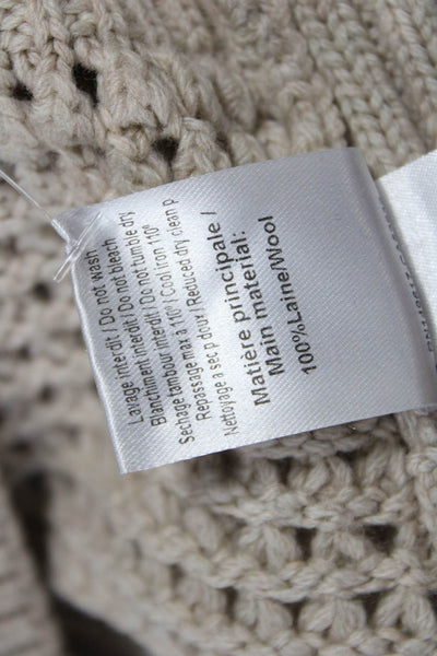 See by Chloe Women Pullover Sweater Beige Wool Geometric Crew Neck Size L