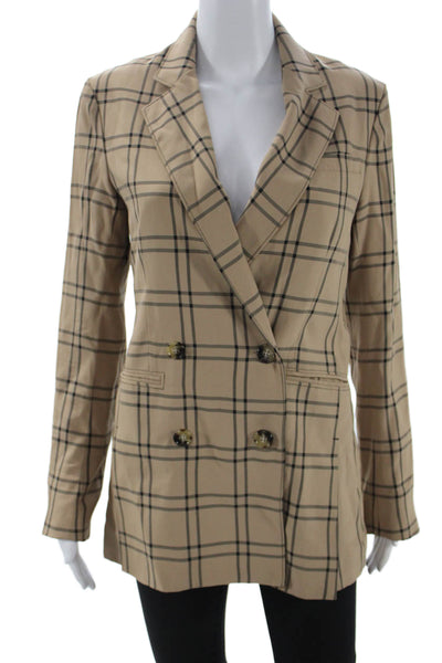 La Ligne Women Blazer Beige Check Viscose Long Sleeve Size 2