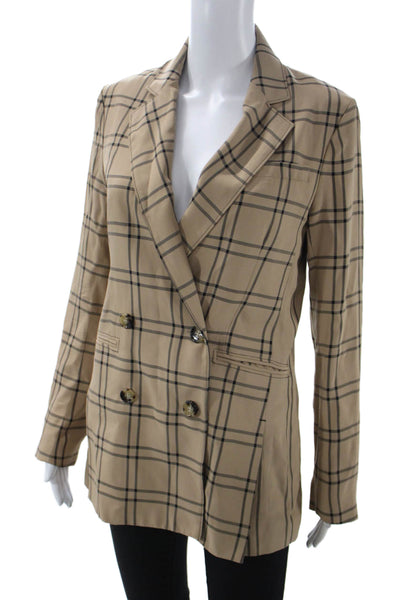 La Ligne Women Blazer Beige Check Viscose Long Sleeve Size 2