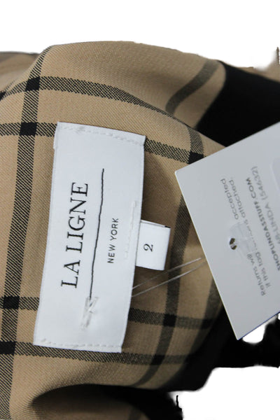 La Ligne Women Blazer Beige Check Viscose Long Sleeve Size 2