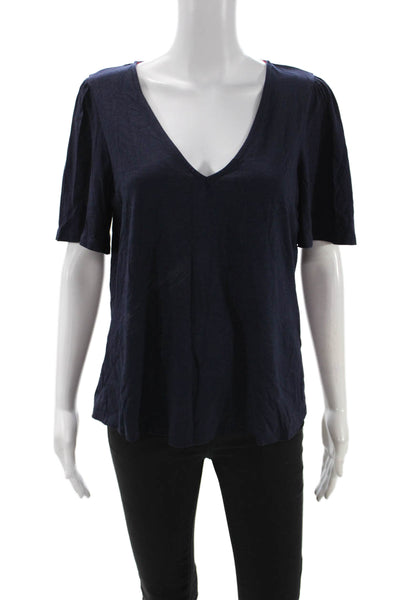 Boden Women Blue V-Neck Basic T-Shirt Short Sleeve 50% Cotton Size 10