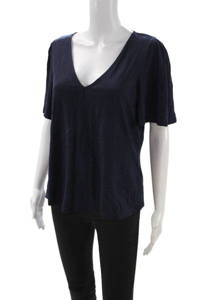 Boden Women Blue V-Neck Basic T-Shirt Short Sleeve 50% Cotton Size 10