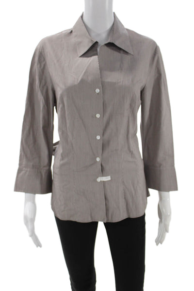 Lafayette 148 New York Women Striped Cotton Button-Up Gray 3/4 Sleeve Size 14