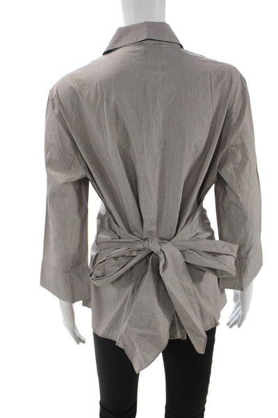 Lafayette 148 New York Women Striped Cotton Button-Up Gray 3/4 Sleeve Size 14