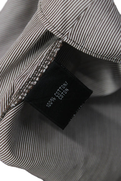 Lafayette 148 New York Women Striped Cotton Button-Up Gray 3/4 Sleeve Size 14