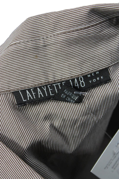 Lafayette 148 New York Women Striped Cotton Button-Up Gray 3/4 Sleeve Size 14