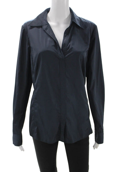 Lafayette 148 New York Womens Blue Long Sleeve Button Up Blouse Size 12