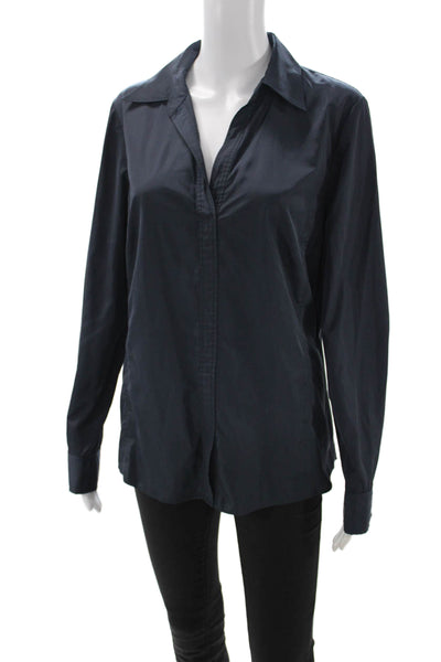 Lafayette 148 New York Womens Blue Long Sleeve Button Up Blouse Size 12
