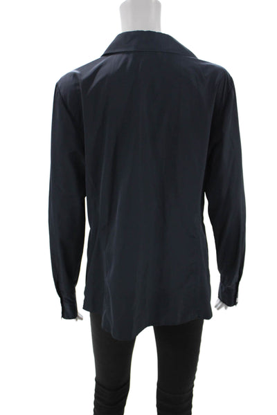 Lafayette 148 New York Womens Blue Long Sleeve Button Up Blouse Size 12
