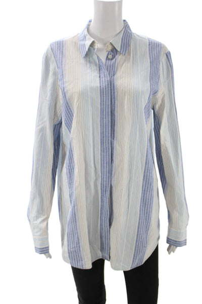 Lafayette 148 New York Women Tunic Button Up Striped Blue Size L