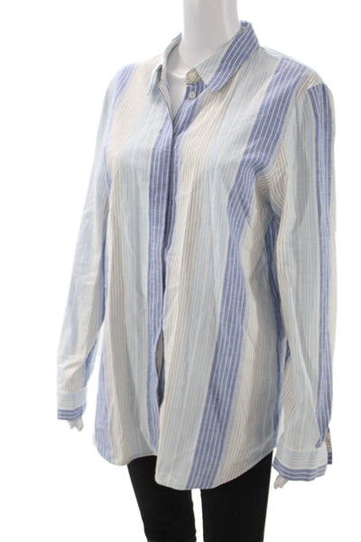 Lafayette 148 New York Women Tunic Button Up Striped Blue Size L