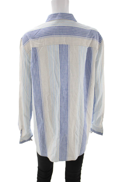 Lafayette 148 New York Women Tunic Button Up Striped Blue Size L