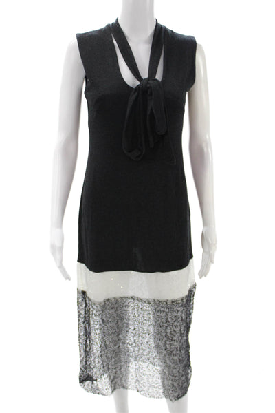 siedres Womens Shift Dress Black V Neck Sleeveless Full Length Viscose Size M