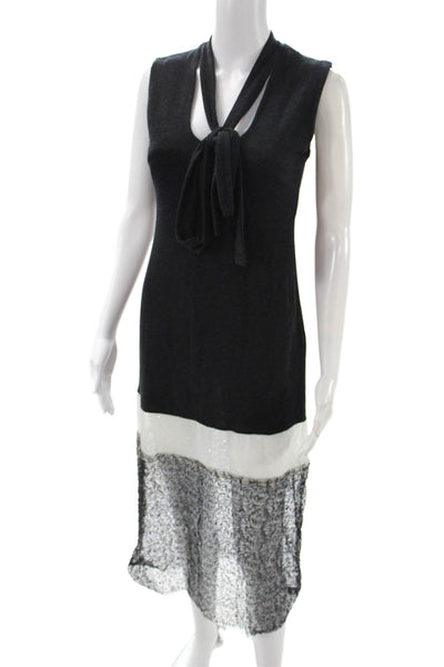 siedres Womens Shift Dress Black V Neck Sleeveless Full Length Viscose Size M