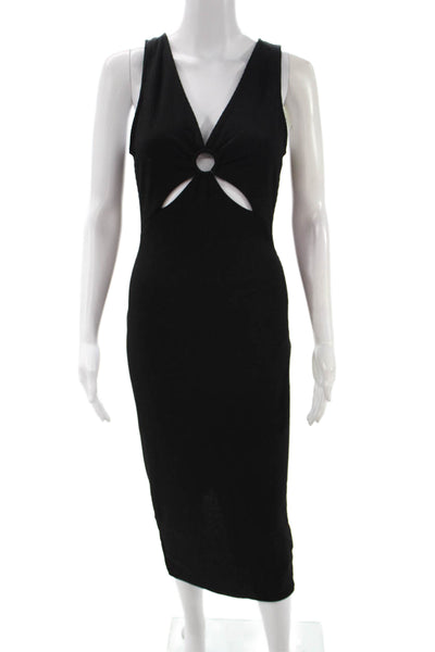 MINKPINK Womens Bodycon Black Dress Sleeveless V-Neck Mid-Calf Size M