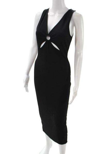 MINKPINK Womens Bodycon Black Dress Sleeveless V-Neck Mid-Calf Size M