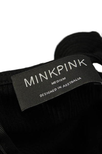 MINKPINK Womens Bodycon Black Dress Sleeveless V-Neck Mid-Calf Size M