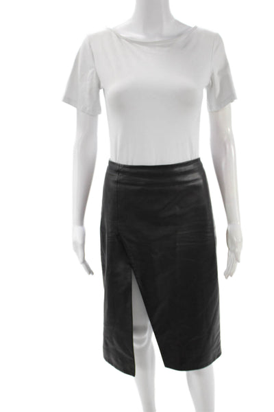 Loulou Studio Women Straight Pencil Leather Skirt Black Zip Size 42