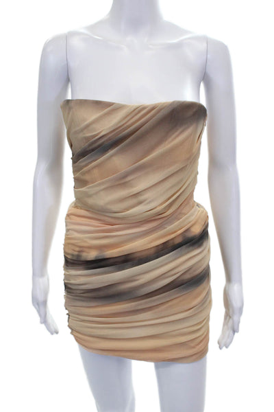 Zara Women Bodycon Strapless Tie Dye Short Dress Beige Size S