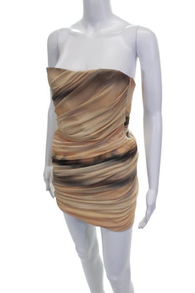 Zara Women Bodycon Strapless Tie Dye Short Dress Beige Size S