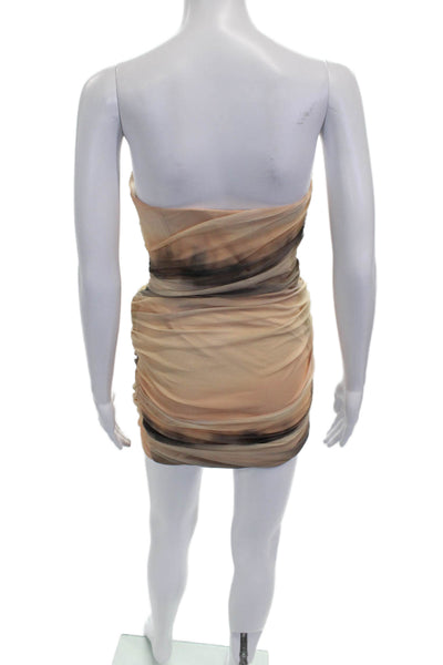 Zara Women Bodycon Strapless Tie Dye Short Dress Beige Size S