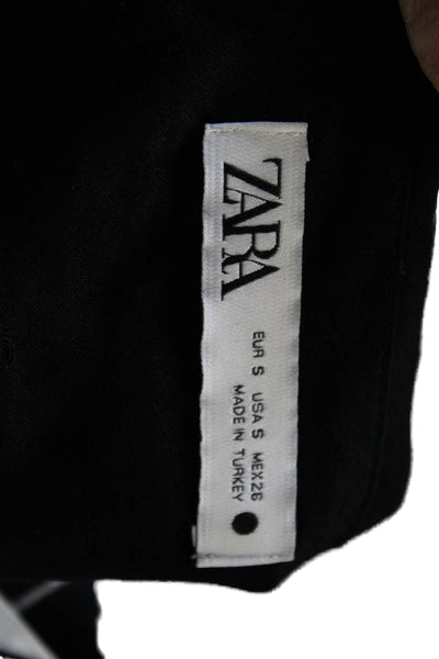 Zara Women Cropped Halter Tank Black Cotton Blend Sleeveless Tie Closure Size S