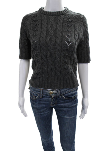 Zara Women Cable Knit Crew Neck Short Sleeve Pullover Sweater Gray Size S