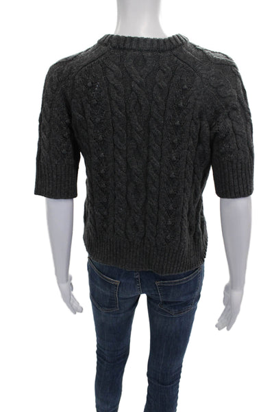 Zara Women Cable Knit Crew Neck Short Sleeve Pullover Sweater Gray Size S