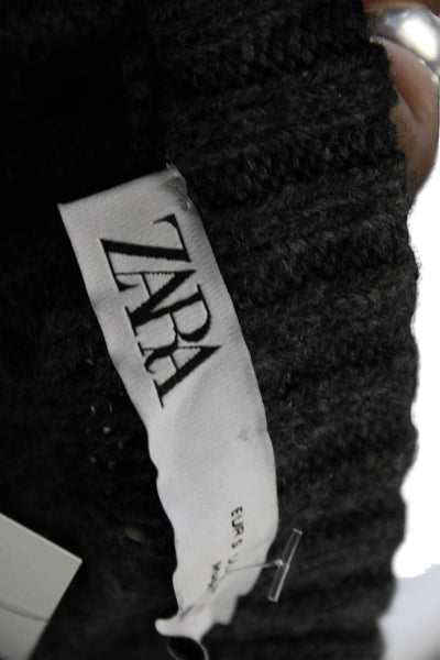 Zara Women Cable Knit Crew Neck Short Sleeve Pullover Sweater Gray Size S