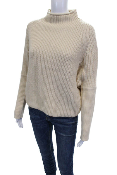Zara Women Pullover Sweater Mock Neck Beige Acrylic Long Sleeve Size S