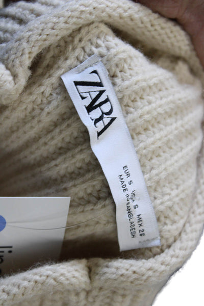 Zara Women Pullover Sweater Mock Neck Beige Acrylic Long Sleeve Size S