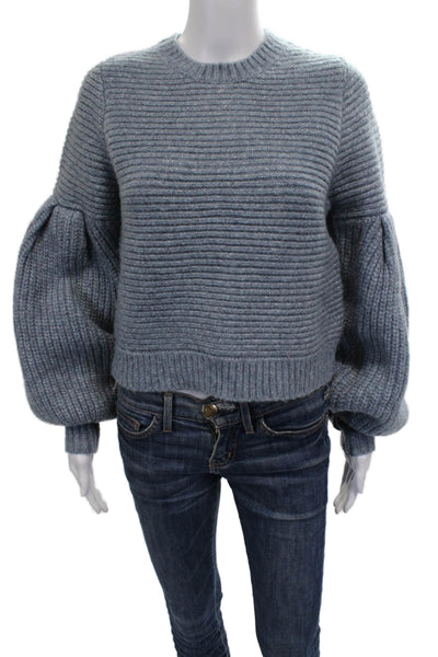 Zara Women Pullover Sweater Blue Acrylic Crew Neck Long Sleeve Size S