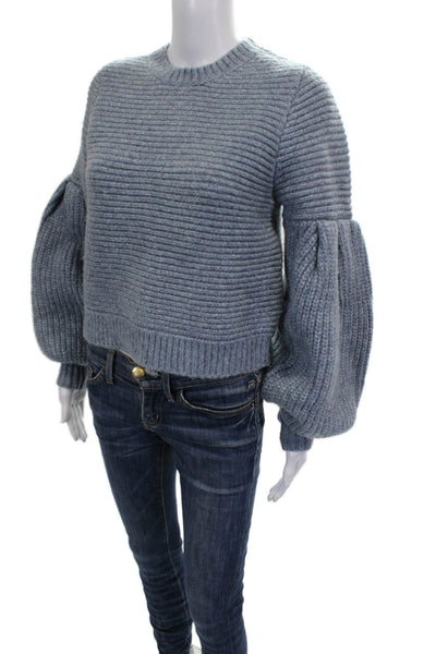Zara Women Pullover Sweater Blue Acrylic Crew Neck Long Sleeve Size S