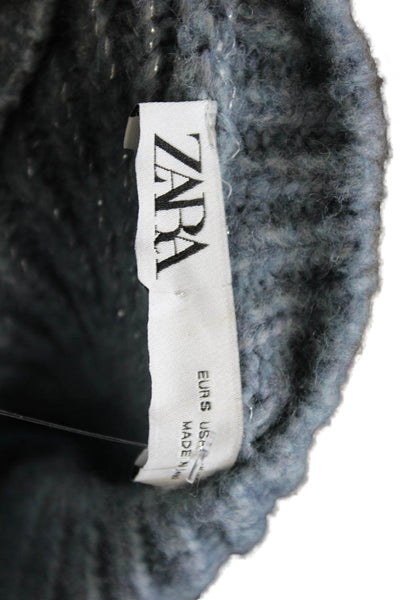Zara Women Pullover Sweater Blue Acrylic Crew Neck Long Sleeve Size S