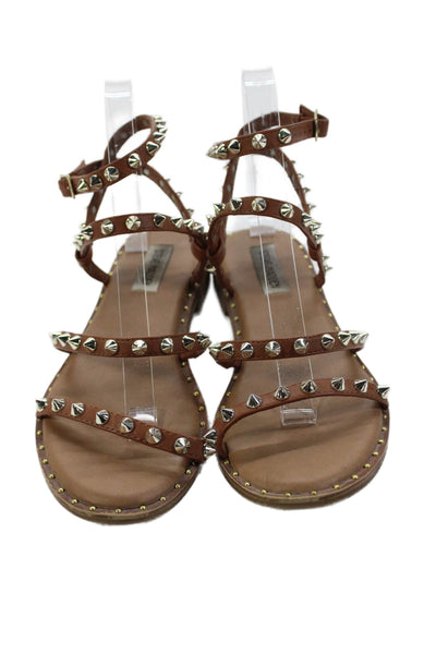 Steve Madden Women's Open Toe Strappy Studs Flat Sandals Brown Size 7