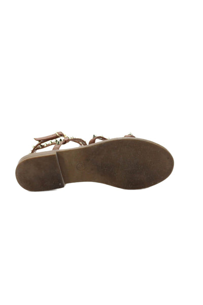 Steve Madden Women's Open Toe Strappy Studs Flat Sandals Brown Size 7