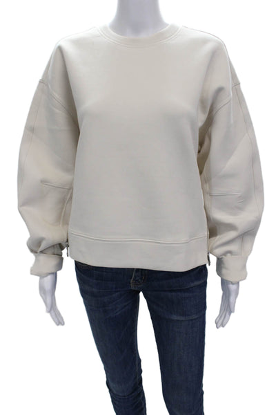 Athleta Women Pullover Cotton Crew Neck Long Sleeve Beige Size M