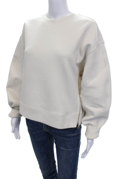Athleta Women Pullover Cotton Crew Neck Long Sleeve Beige Size M