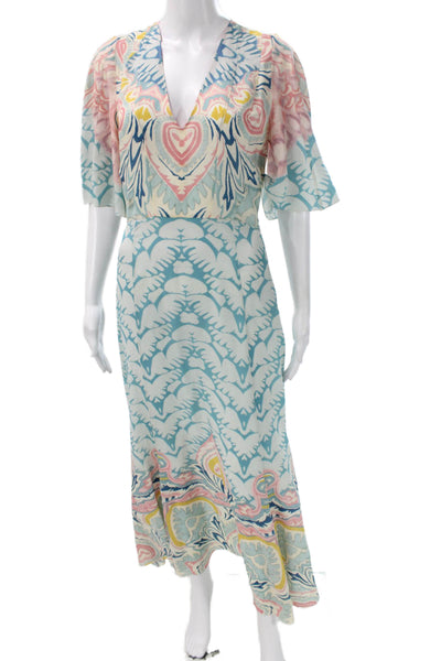 Etro Women Maxi Geometric V-Neck Multicolor Viscose Half Sleeve Dress Size 40