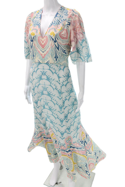 Etro Women Maxi Geometric V-Neck Multicolor Viscose Half Sleeve Dress Size 40