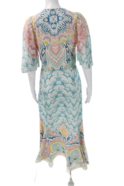 Etro Women Maxi Geometric V-Neck Multicolor Viscose Half Sleeve Dress Size 40