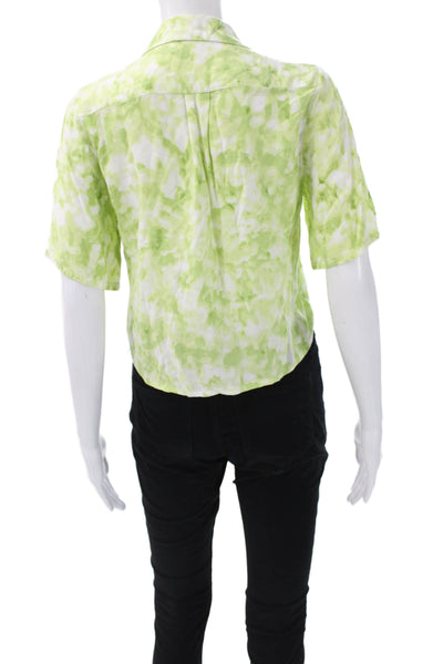 Faithfull The Brand Women Cropped Blouse Green Geometric Short Sleeve Size 4