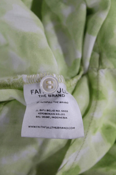 Faithfull The Brand Women Cropped Blouse Green Geometric Short Sleeve Size 4