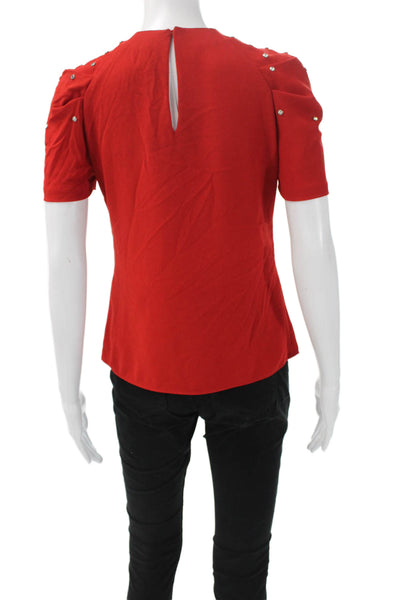 Zara Women Basic Red V-Neck Short Sleeve Polyester Blend Blouse Size S