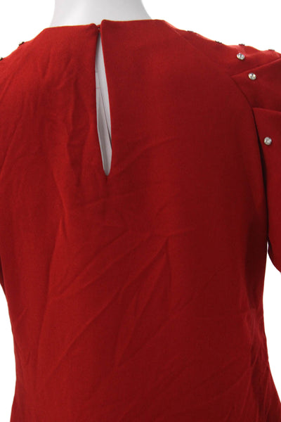 Zara Women Basic Red V-Neck Short Sleeve Polyester Blend Blouse Size S