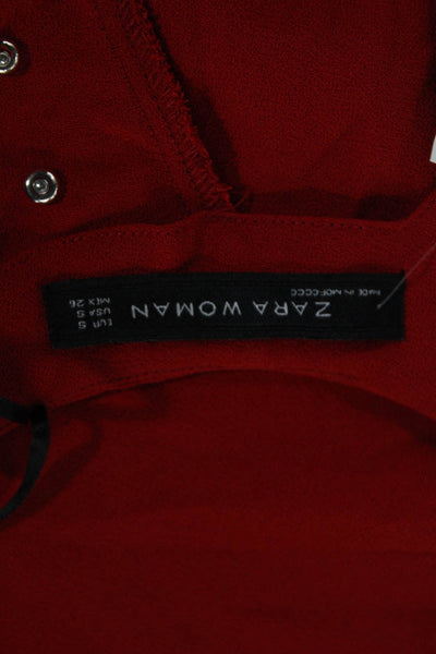 Zara Women Basic Red V-Neck Short Sleeve Polyester Blend Blouse Size S