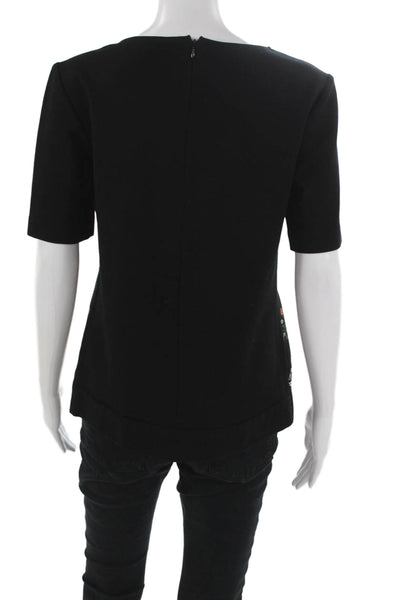 Derek Lam Women Tunic Blouse Black Floral Round Neck Short Sleeve Zip Size M