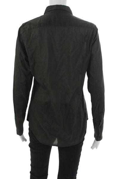 Nili Lotan Women Collared Cotton Button-Up Long Sleeve Top Green Basic Size S