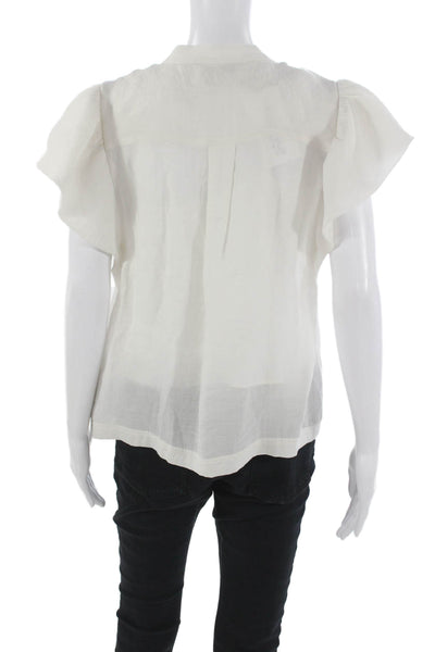 Jonathan Simkhai Women White V-Neck Tencel Blouse Short Sleeve Size M